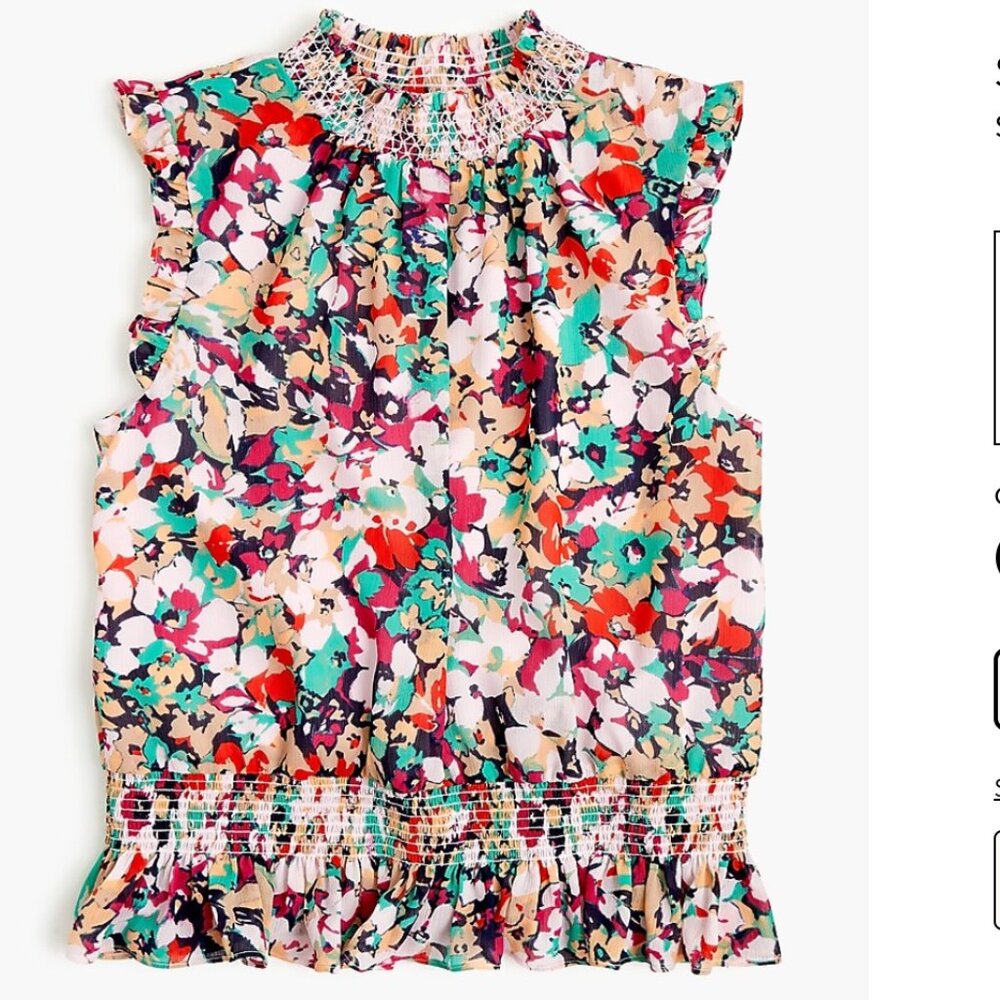J.Crew Sleeveless Mockneck Smocked Top in Splatter Floral Sz XS